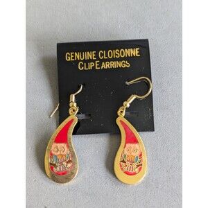 Vintage Cloisonné Owl Dangle Earrings – Gold Tone Teardrop Enamel Bird Jewelry